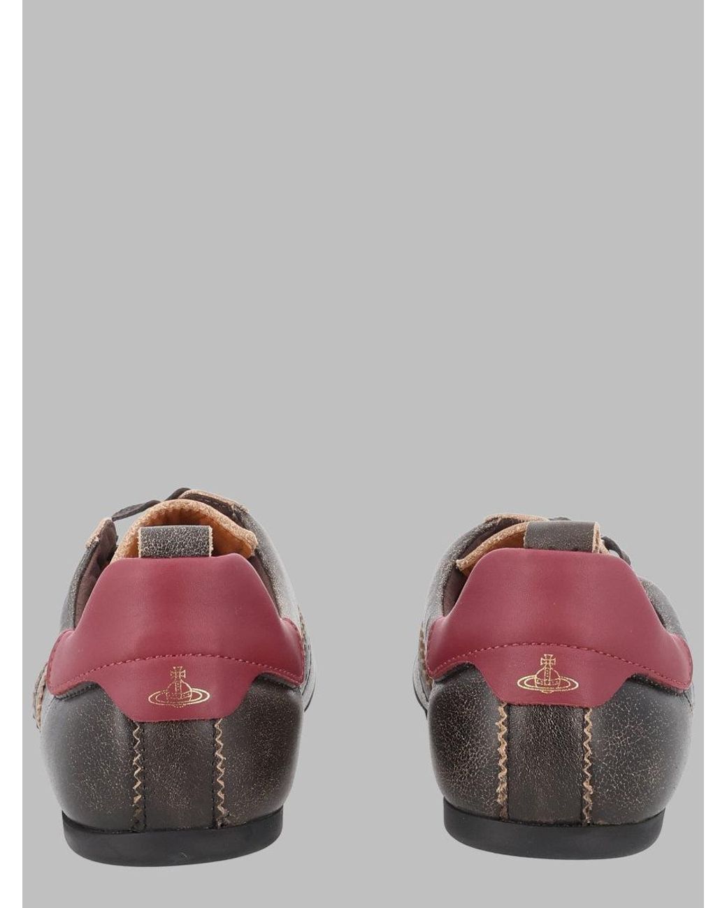 Vivienne Westwood Gray Textured Sneakers With Burgundy Accents And Emblem