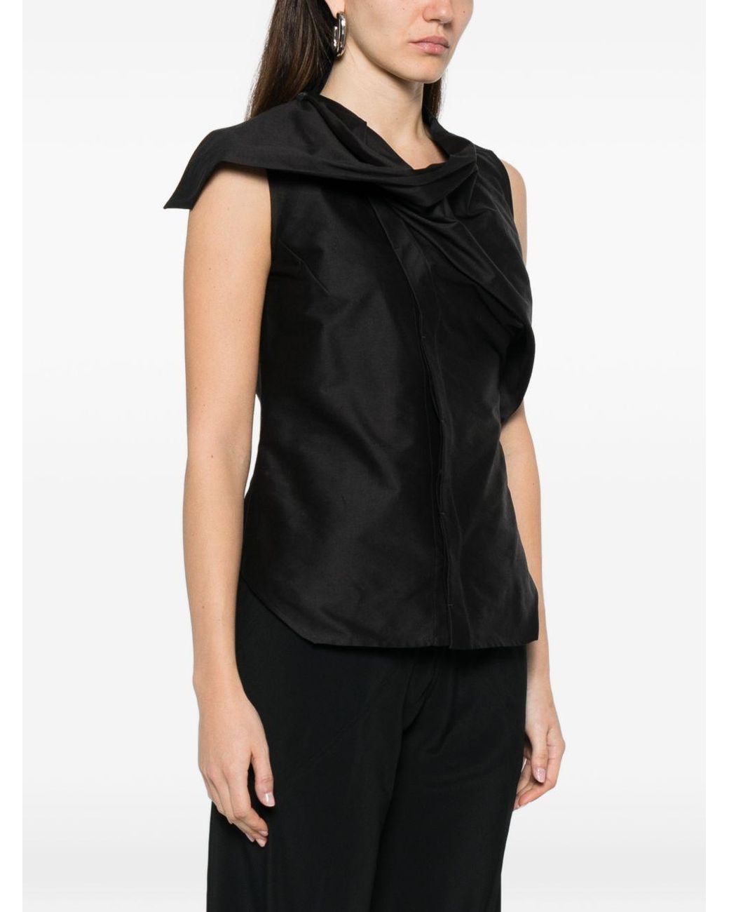 Rick Owens Black Solid Cowl Neck Top