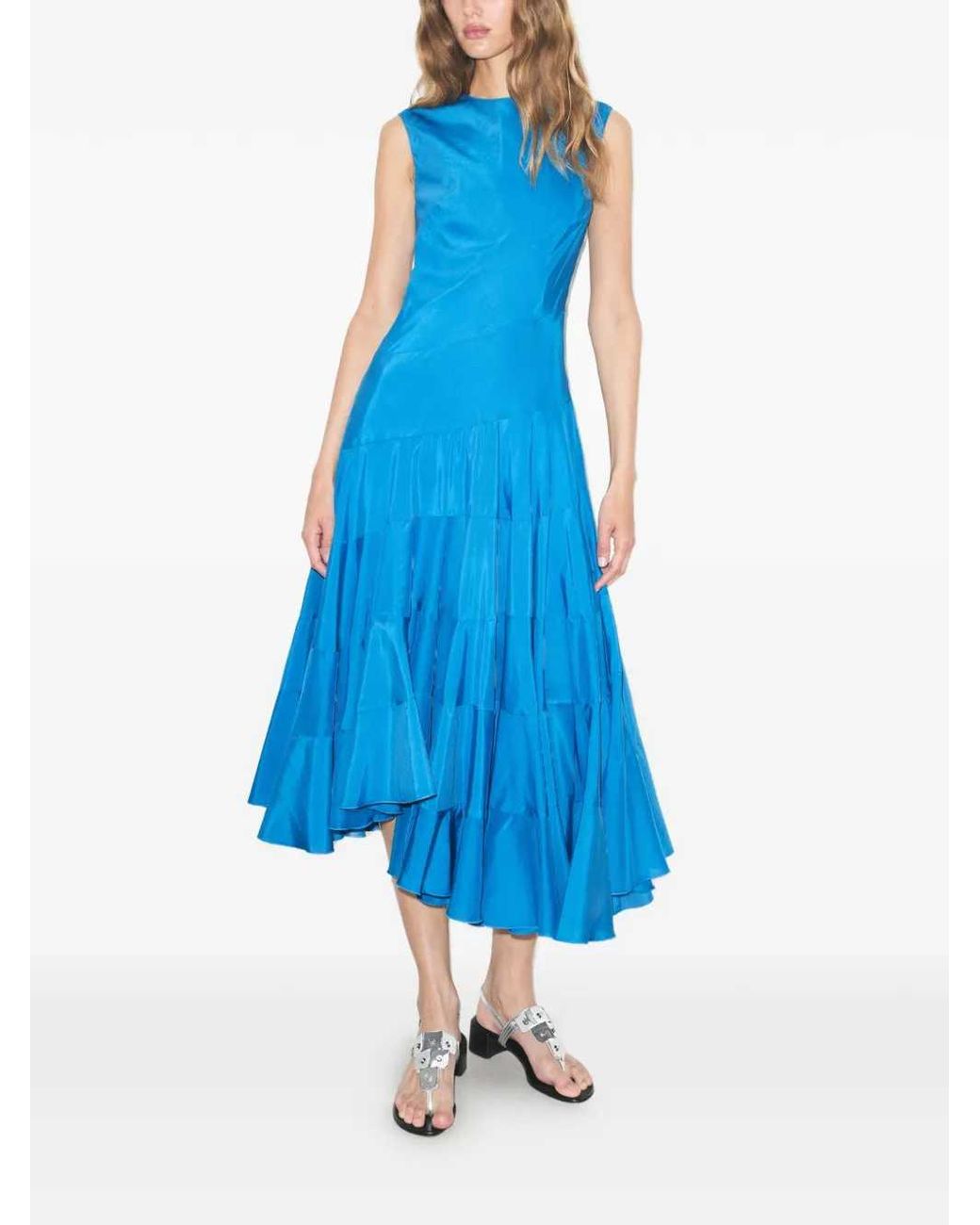 Tory Burch Blue Flared Cotton Silk Dress