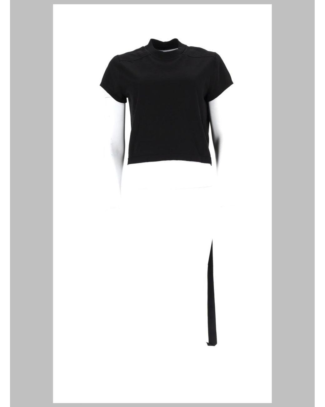 Rick Owens Black Cropped Mock Neck T-Shirt