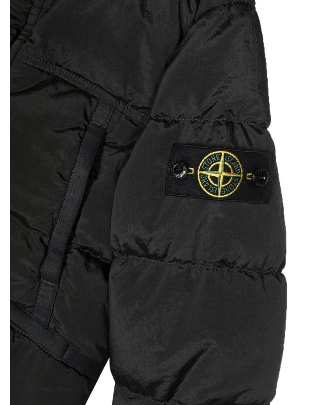 Stone Island Black Mini Down Jacket With Side Logo Patch