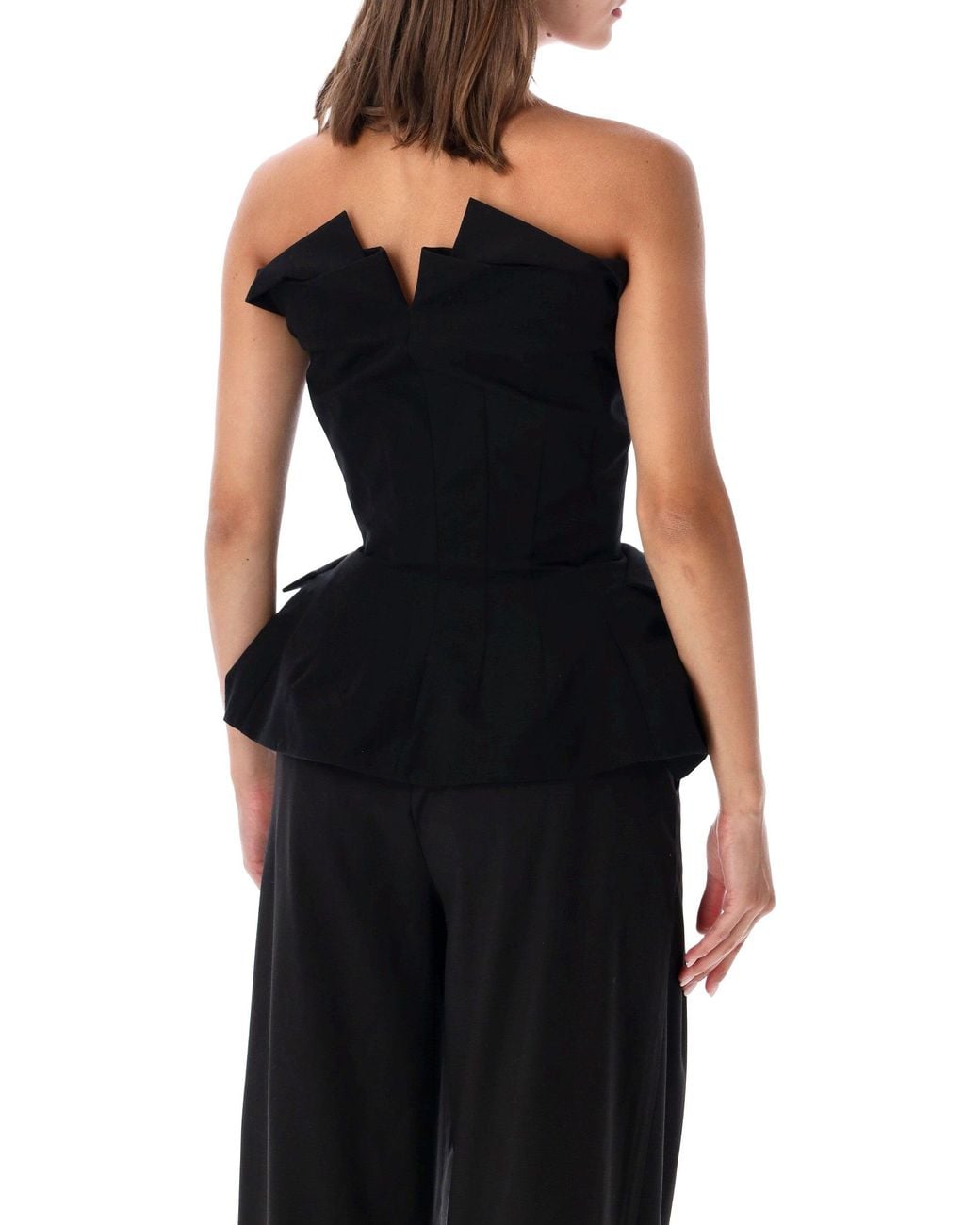 Magda Butrym Black Strapless Peplum Button-Front Top