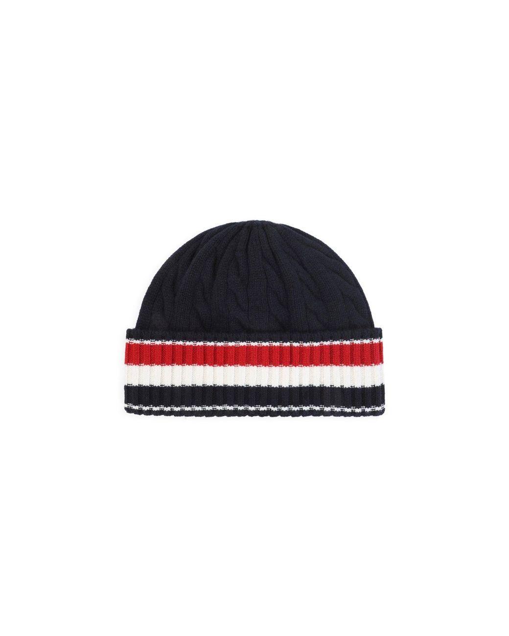Thom Browne Gray Cable Knit Striped Wool Beanie for men