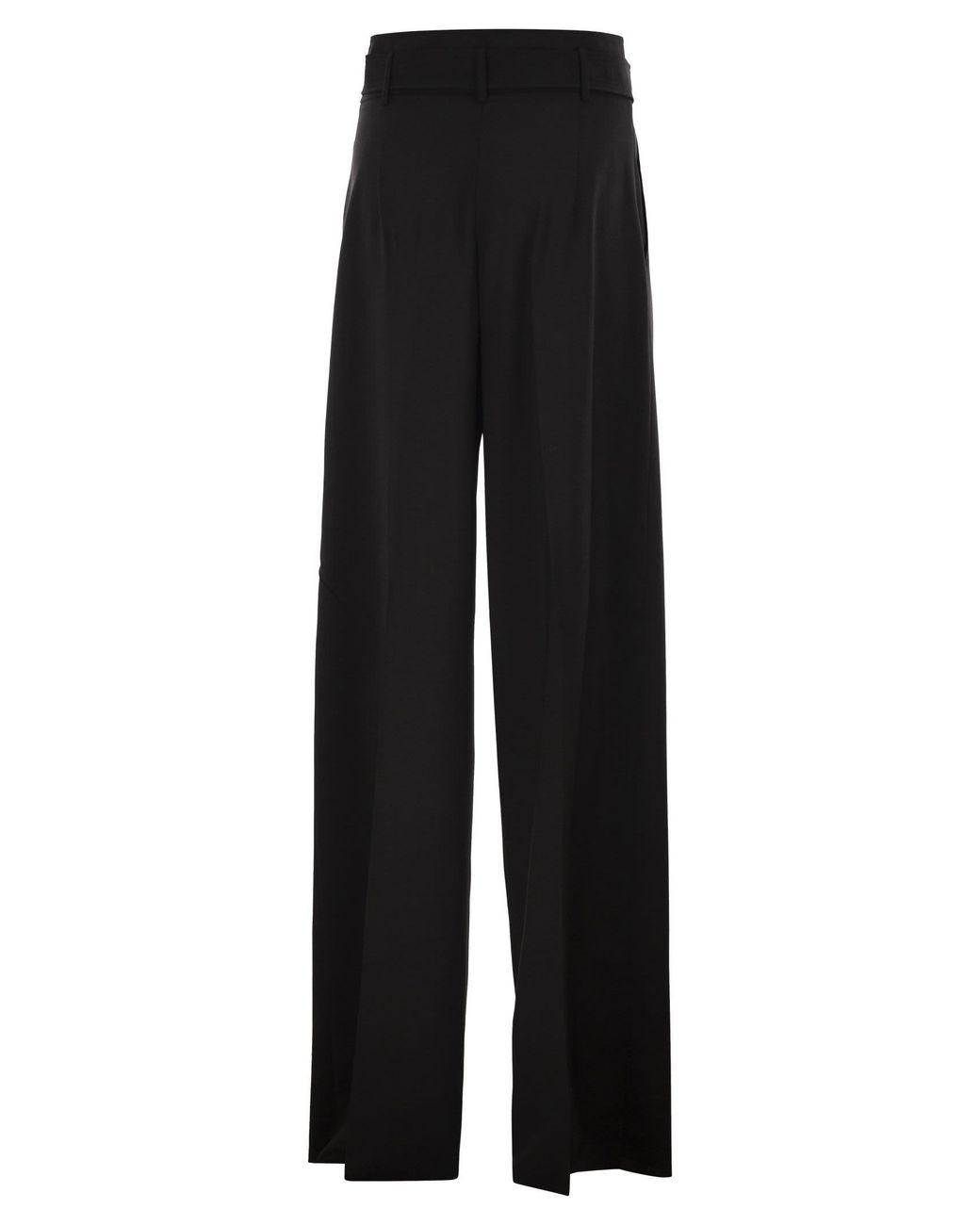 Max Mara Black Maxmara Studio Mstserio – Wide-Leg Pure Wool Trousers With Belt
