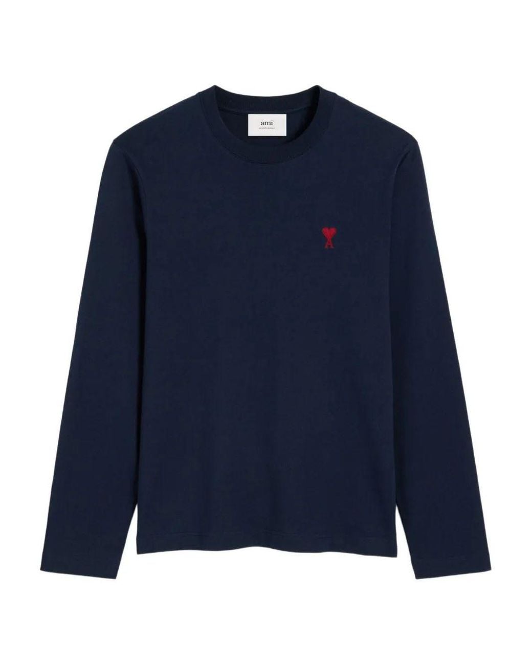 AMI Blue Tshirt Manches Longues De Coeur Rouge