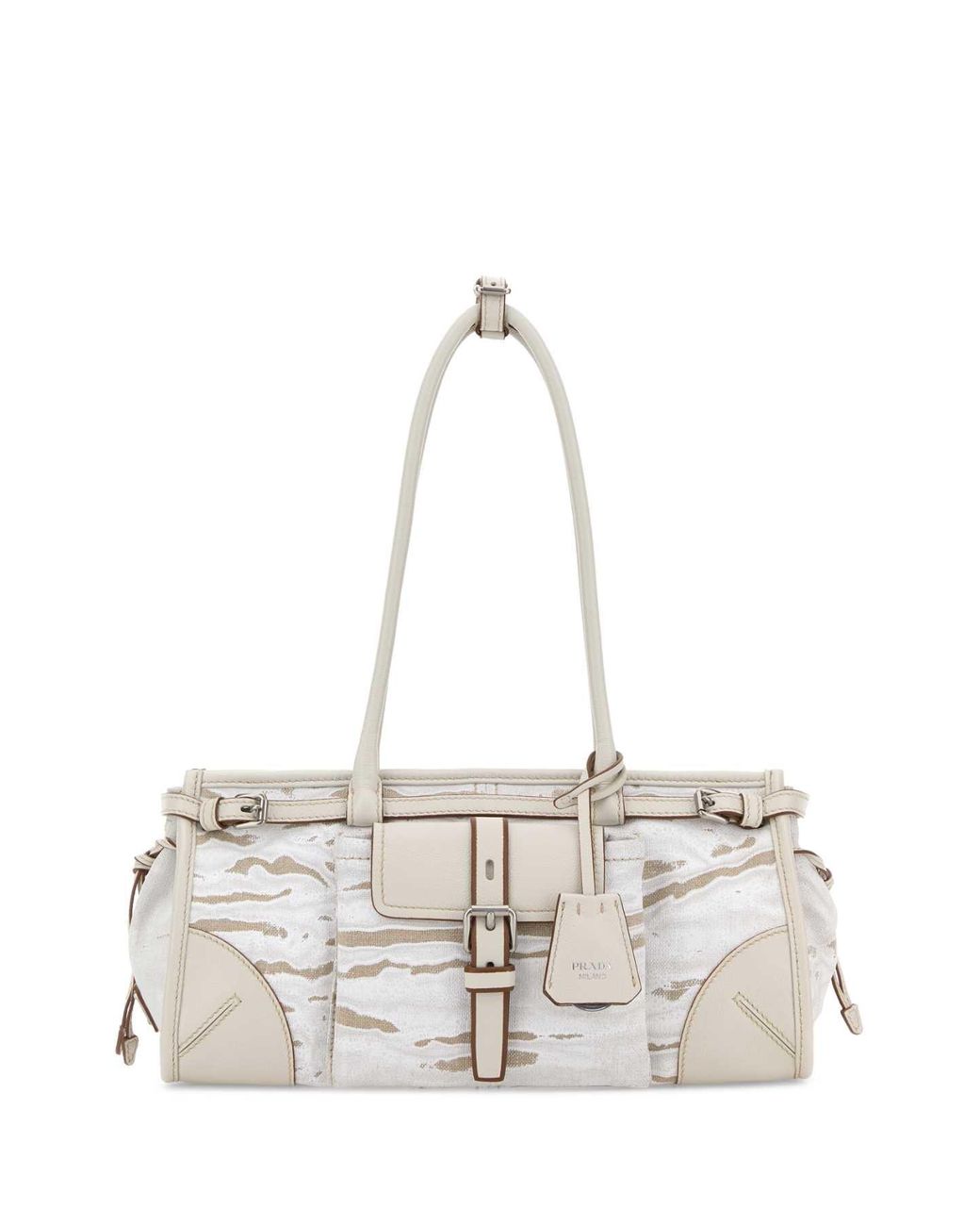 Prada White Printed Canvas Medium Bonnie Shoulder Bag