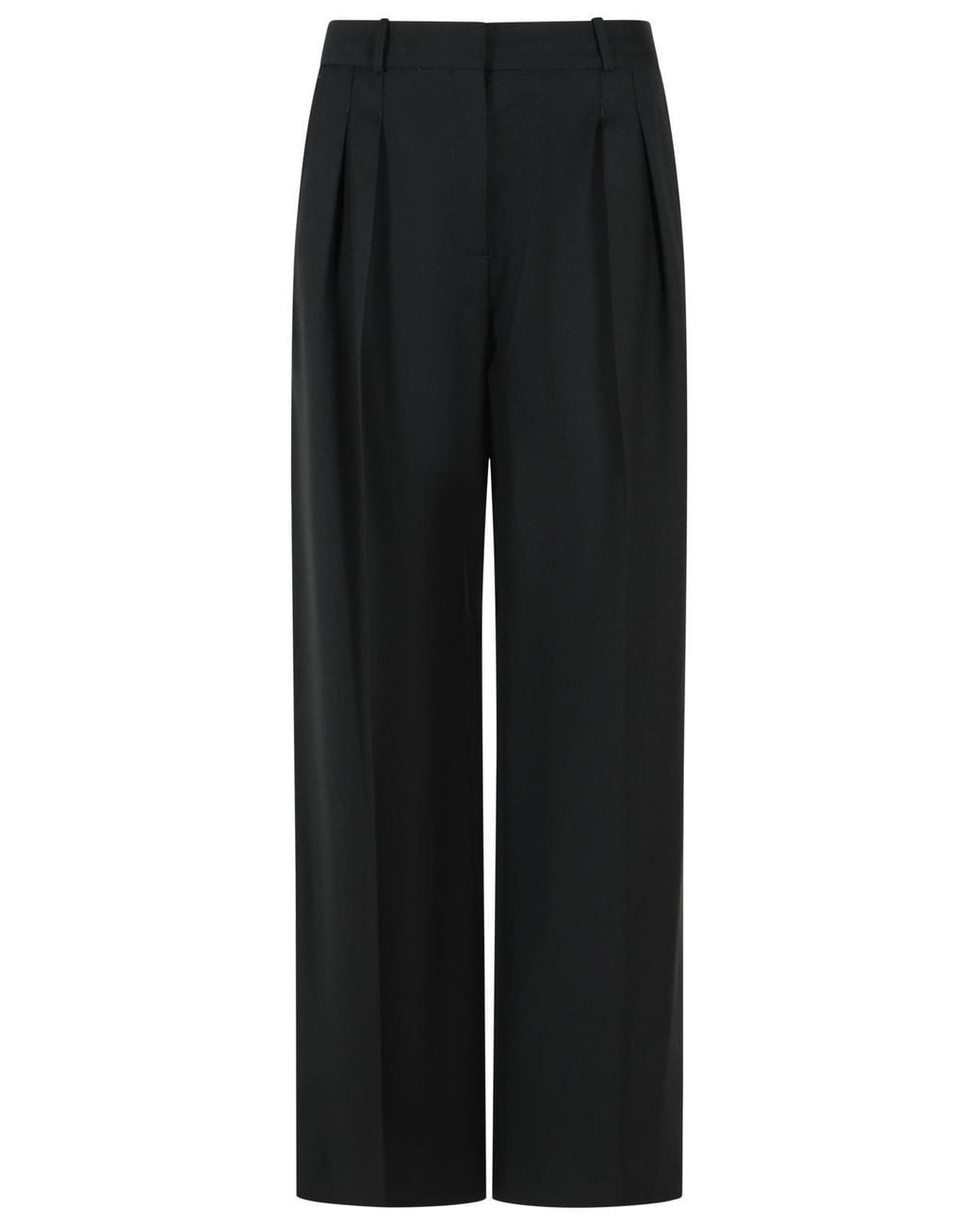 Loulou de Saison Black Sbiru Lds Pleated Virgin Wool Straight-Leg Pants