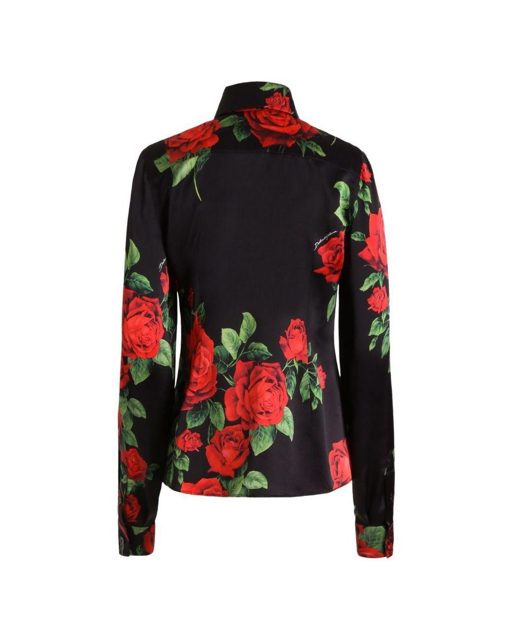 Dolce & Gabbana Red Rose Print Silk Shirt