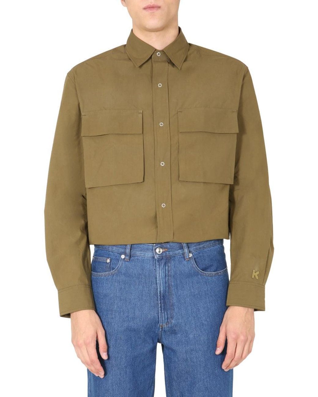KENZO Green Solid Overshirt for men