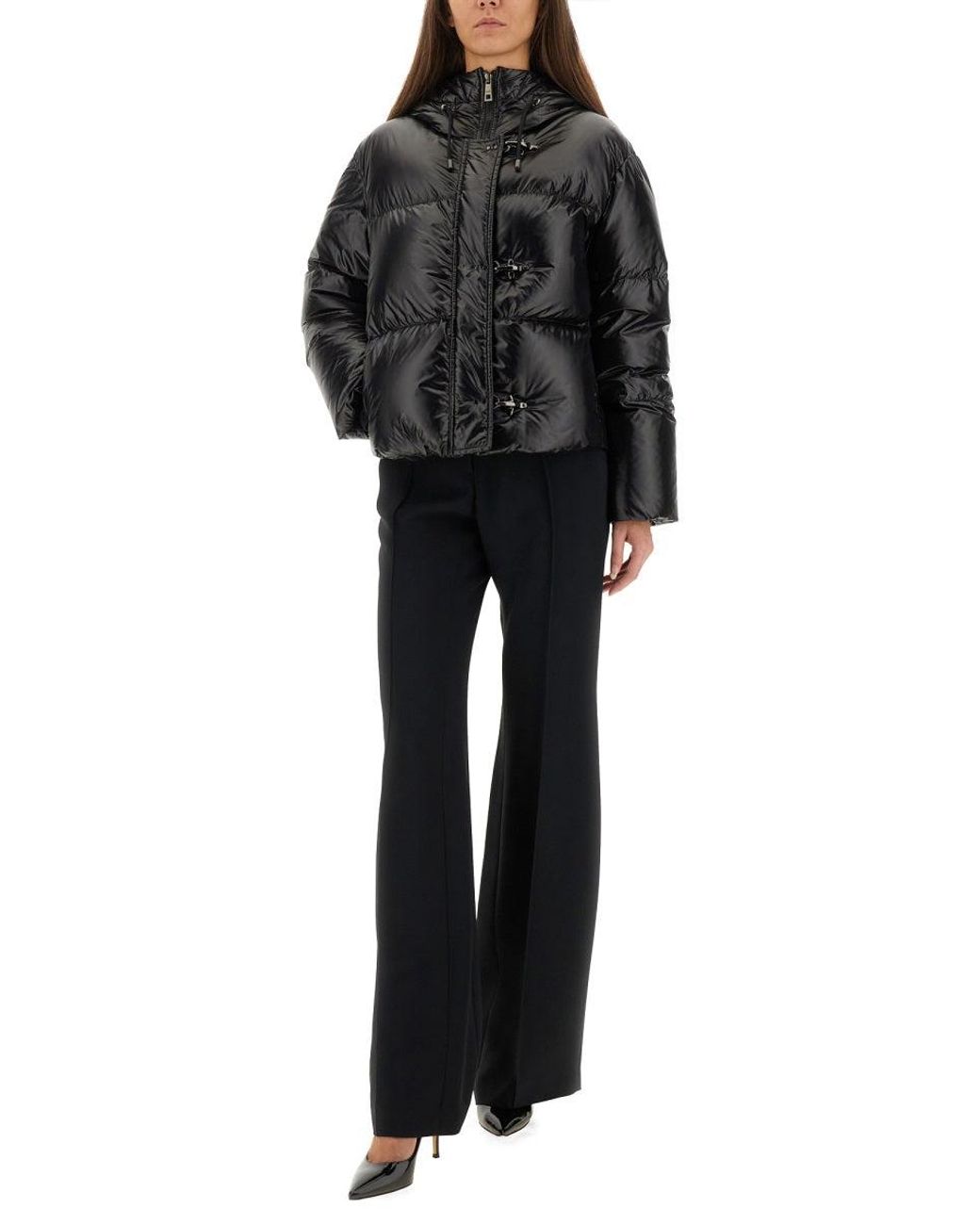 Fay Black Hooded Puffer Jacket With Toggle Closures