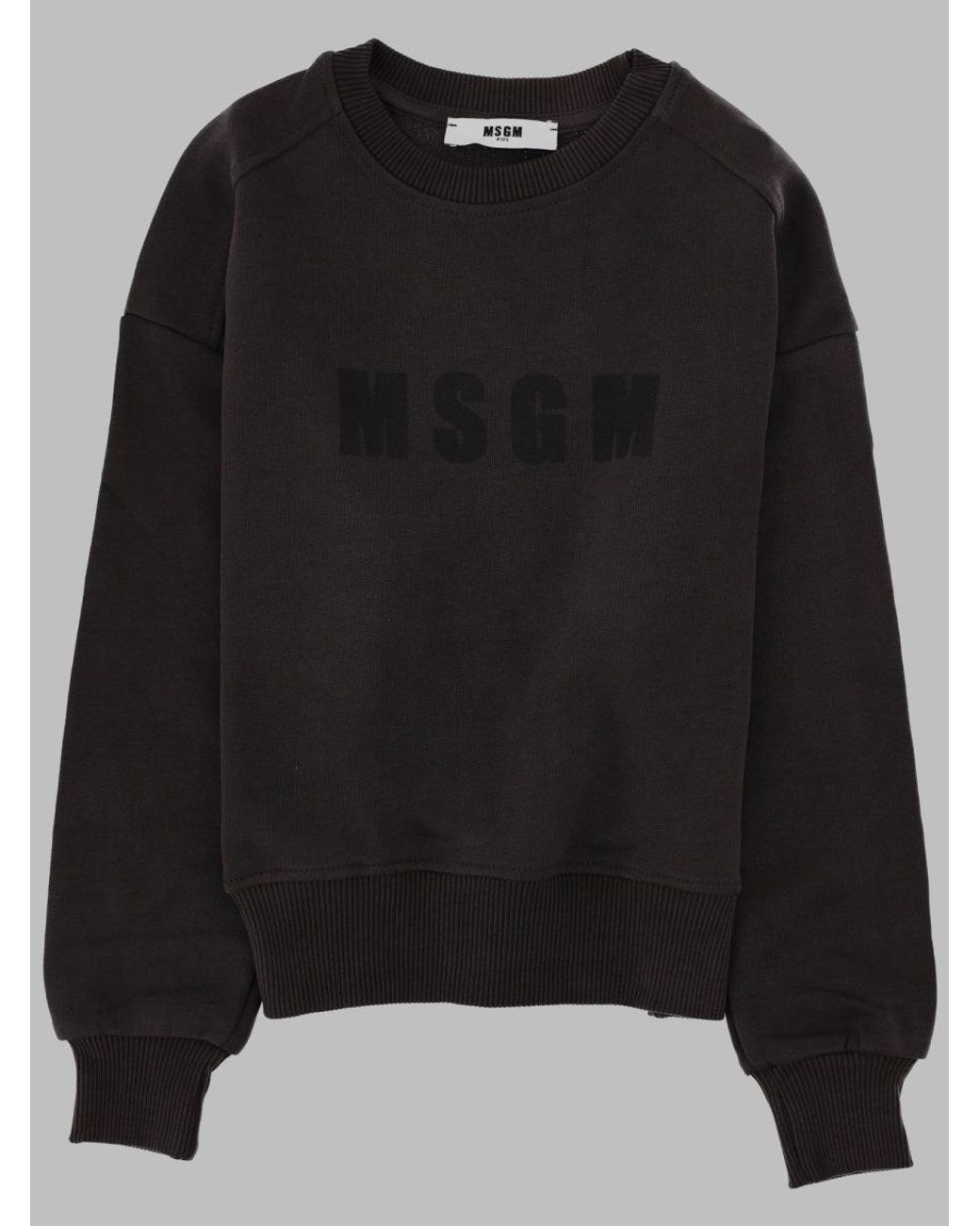 MSGM Black Kids Logo Crewneck Cotton Sweatshirt