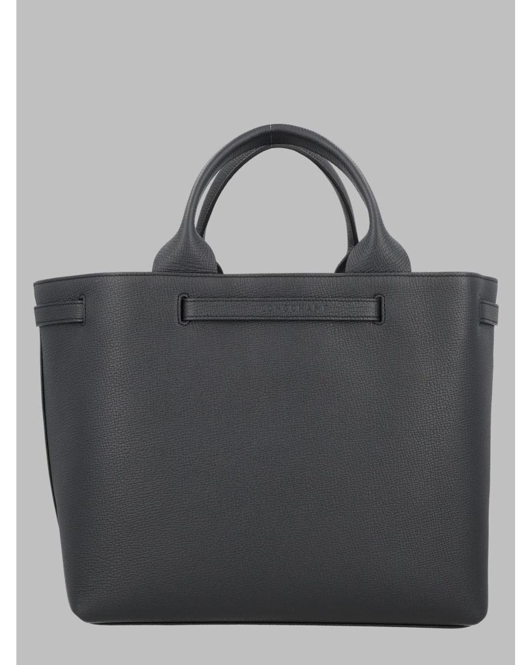 Longchamp Gray Structured Leather Tote Bag, 29 Cm X 34 Cm X 17 Cm