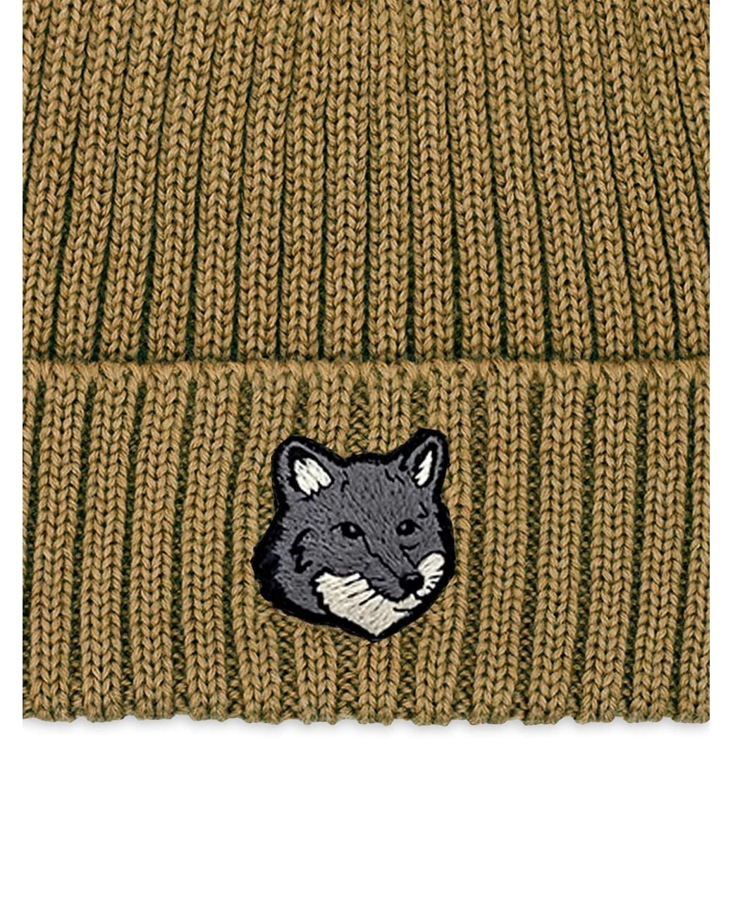 Maison Kitsuné Green Fox Head Large Beanie for men