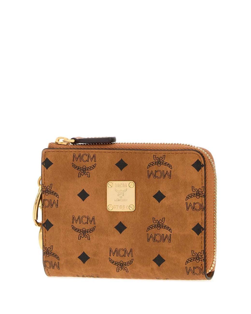 MCM Brown Mini Canvas Card Holder With Golden Hardware (12 Cm X 9 Cm)