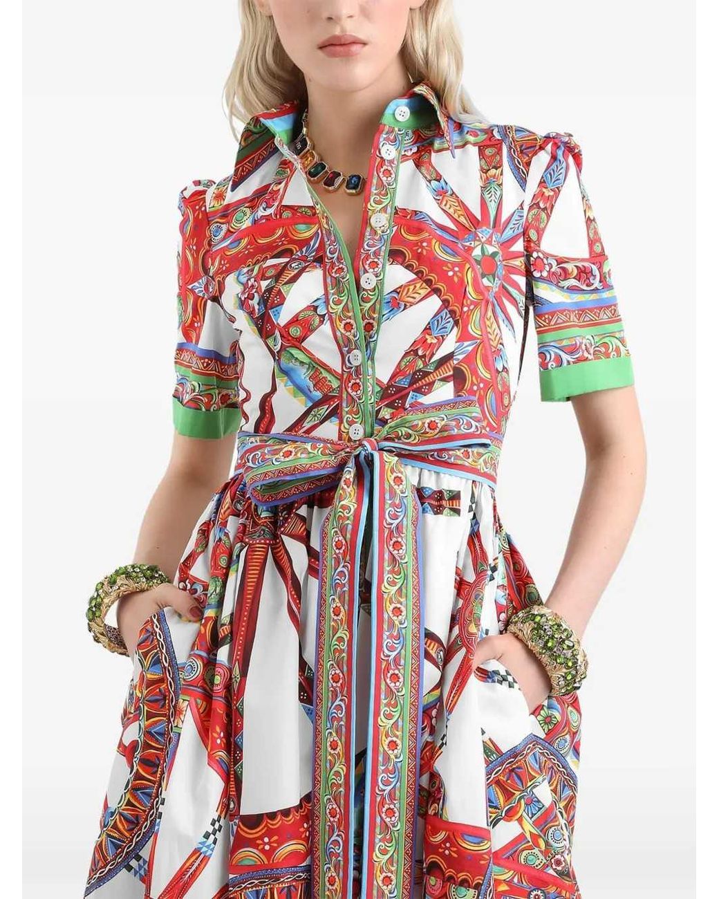 Dolce & Gabbana White Carretto-Print Poplin Shirt Dress