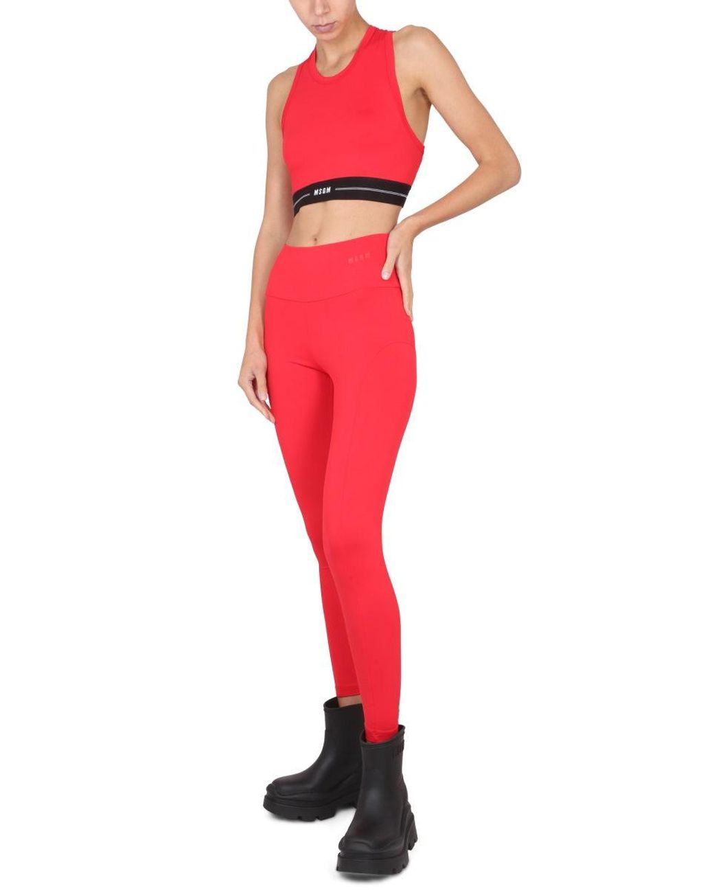 MSGM Red Leggings With Logo