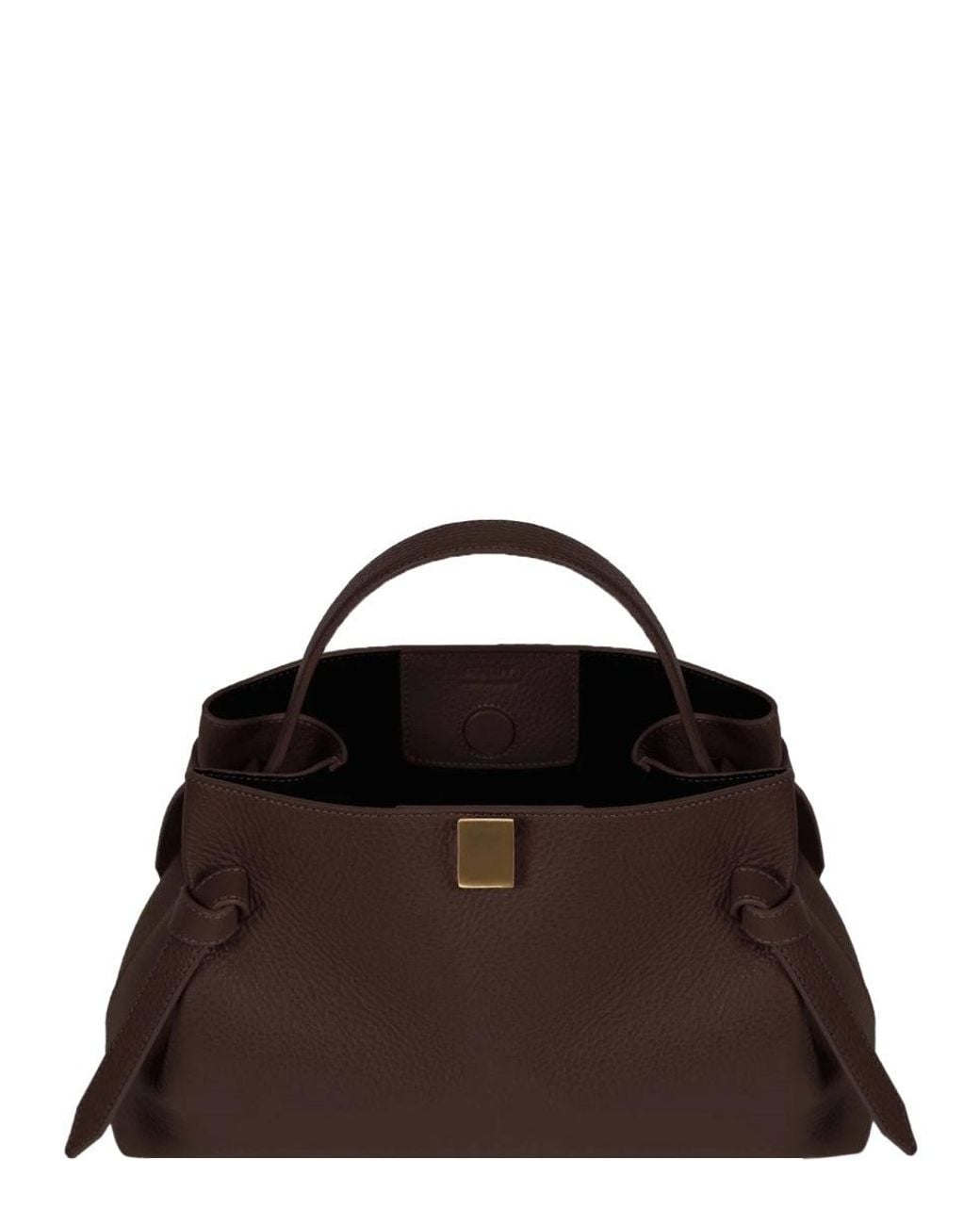 Yuzefi Brown Pebble-Grain Leather Top-Handle Bag