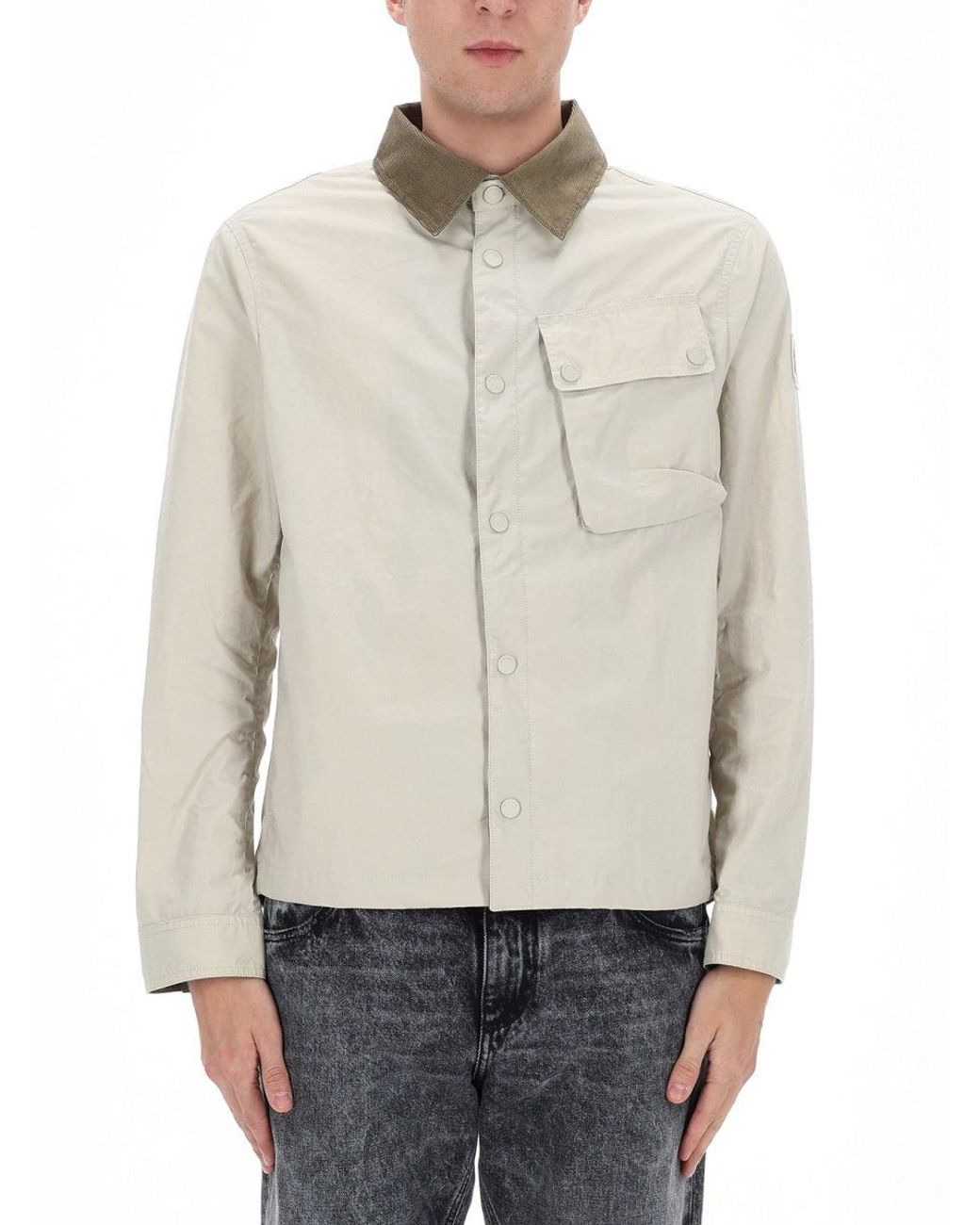 Belstaff White Cotton Button-Front Overshirt With Corduroy Collar for men