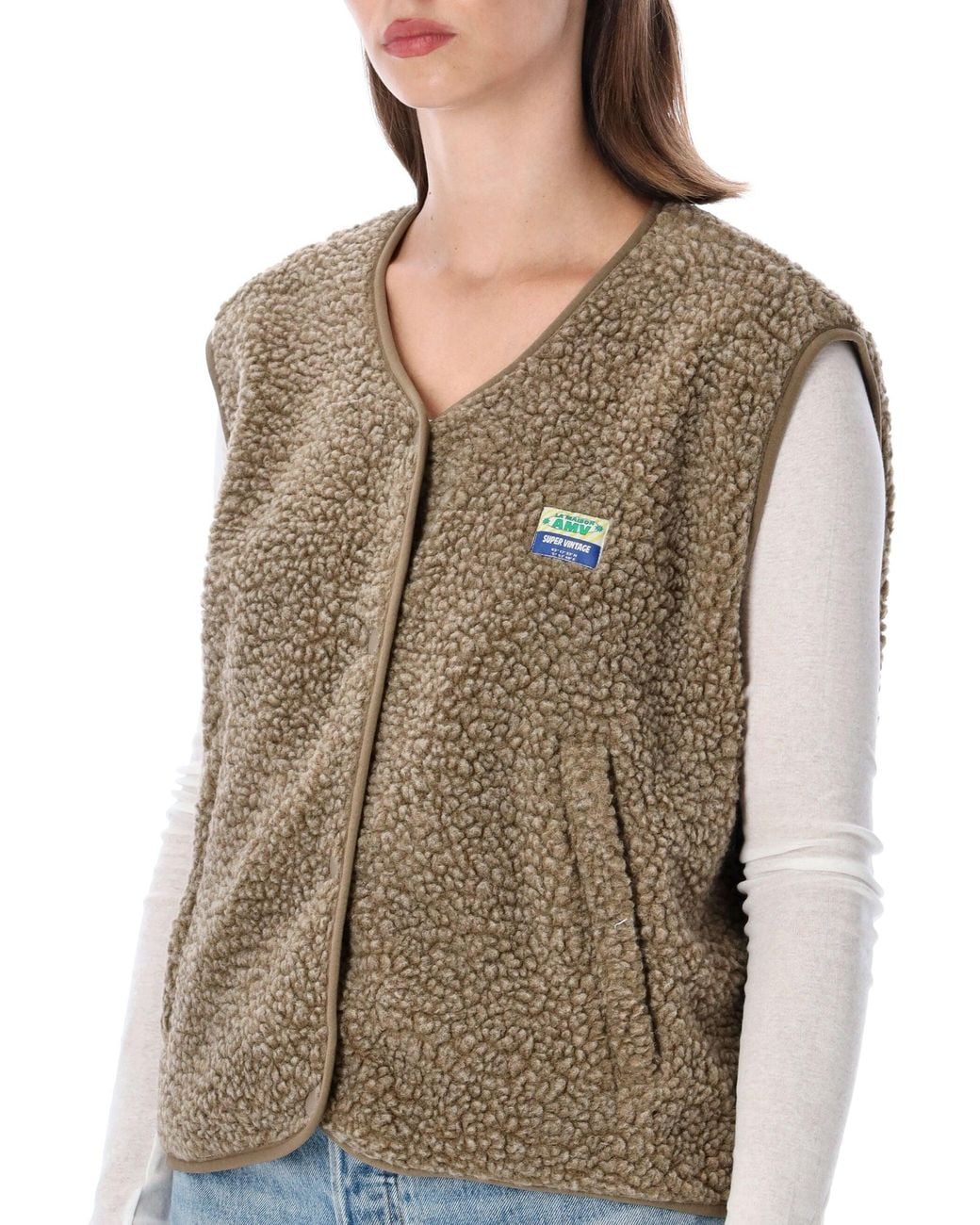 American Vintage Natural Teddy Fleece Snap-Front Vest