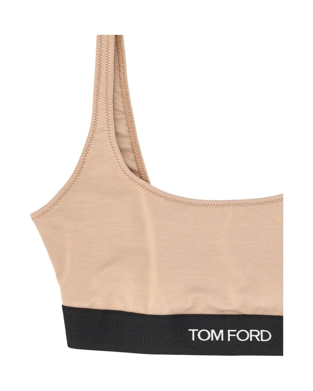 Tom Ford White Signature Stretch Modal Tank With Jacquard Logo Band And Zigzag Stitch Detail