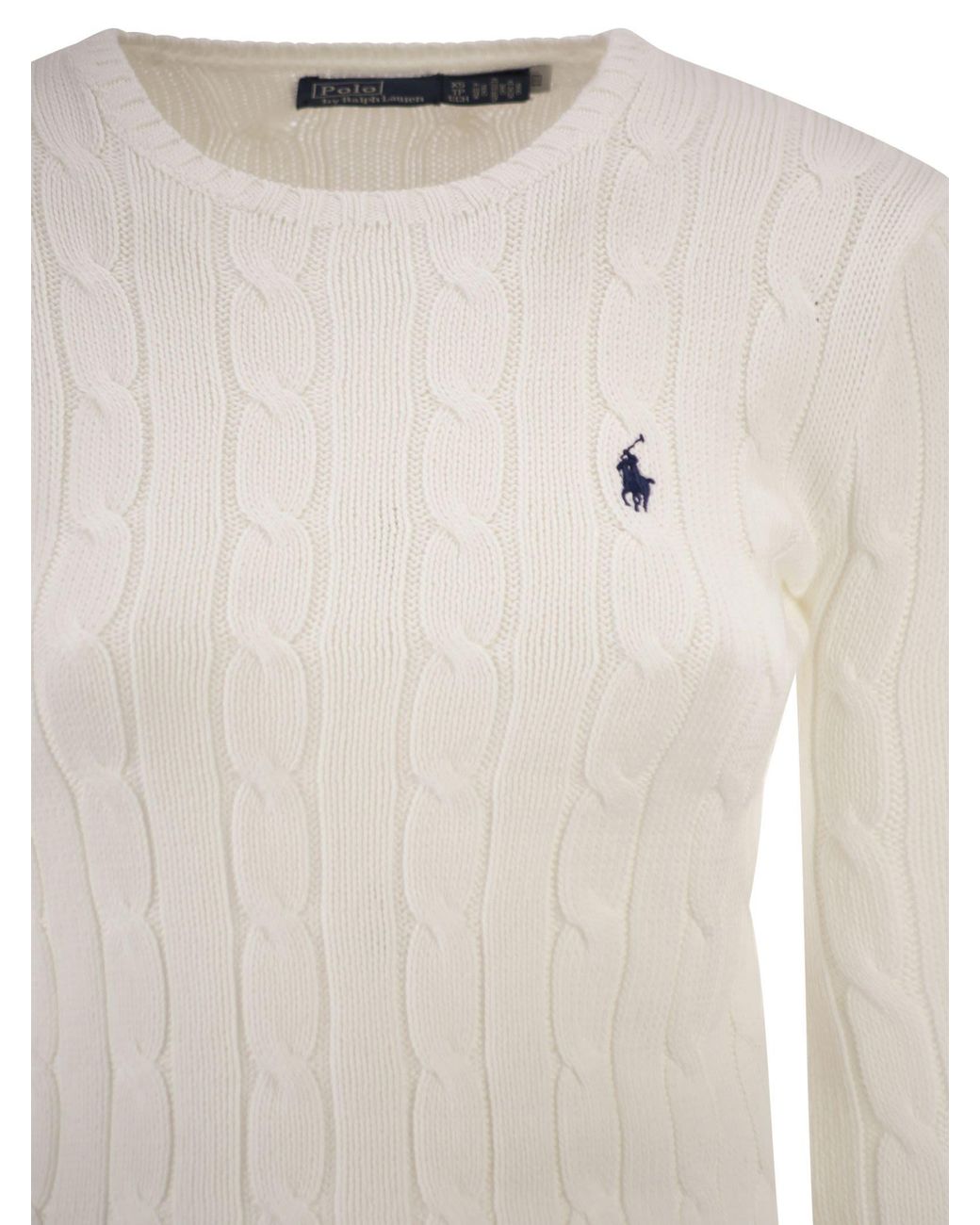 Polo Ralph Lauren White Cotton Cable Knit Crew Neck Jumper