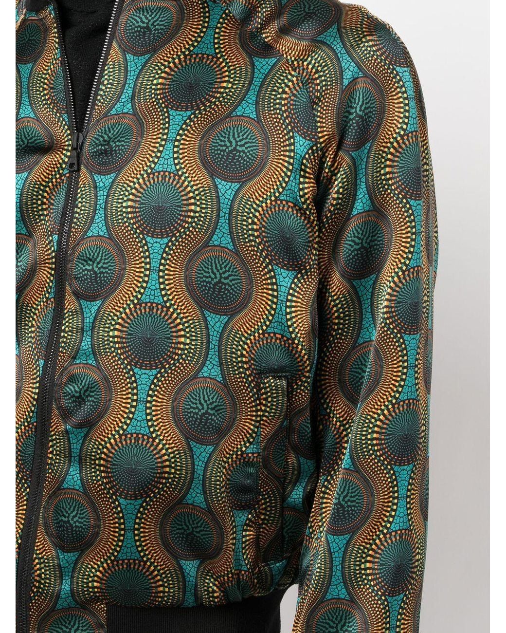 OZWALD BOATENG Green Printed Silk Bomber Jacket for men