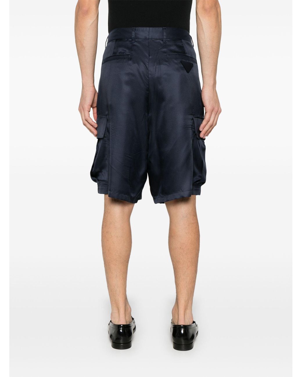 Prada Blue Silk Cargo Shorts for men