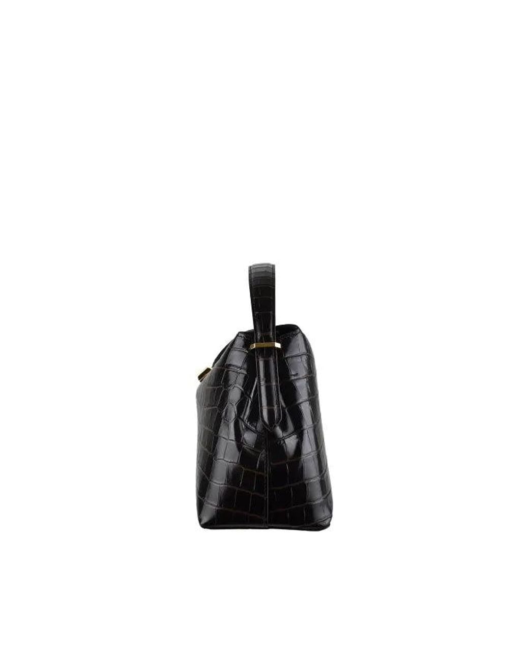 Totême Black T Lock Croco Embossed Top Handle Bag