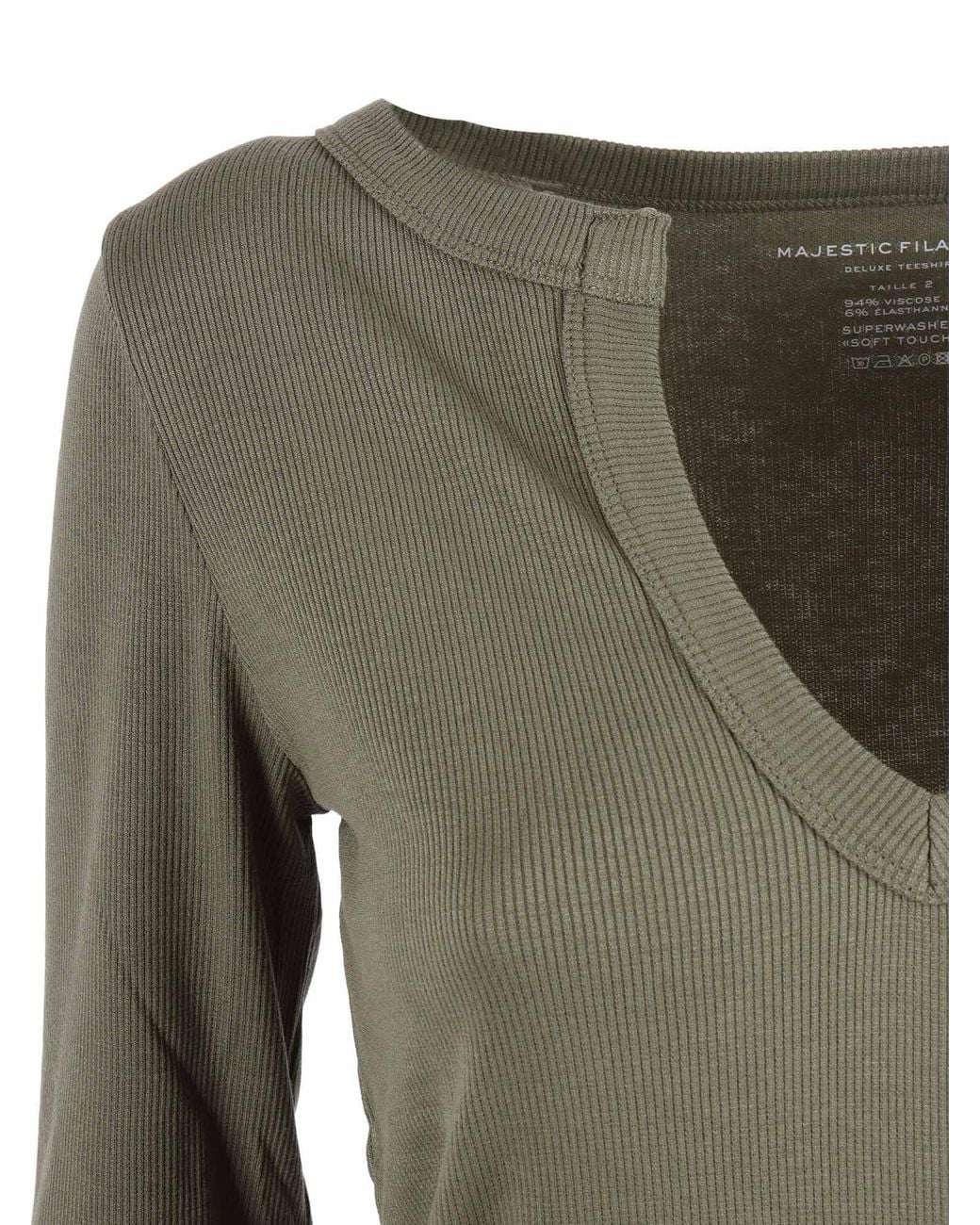Filatures Du Lion Green V Neck T-Shirt, 3-4 Sleeve Viscose Elastane Short Sleeves T-Shirt