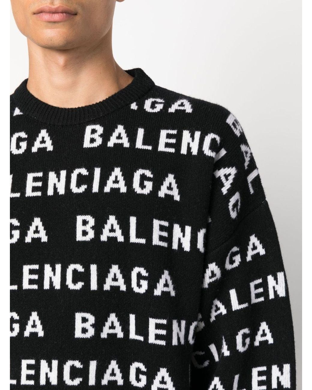 Balenciaga Black Allover Logo Crewneck Sweater for men