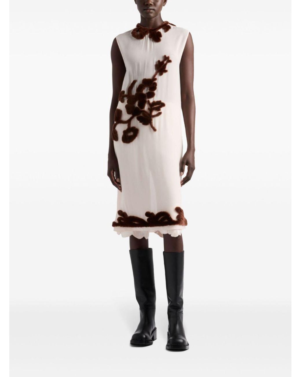 Prada Natural Embroidered Georgette Dress