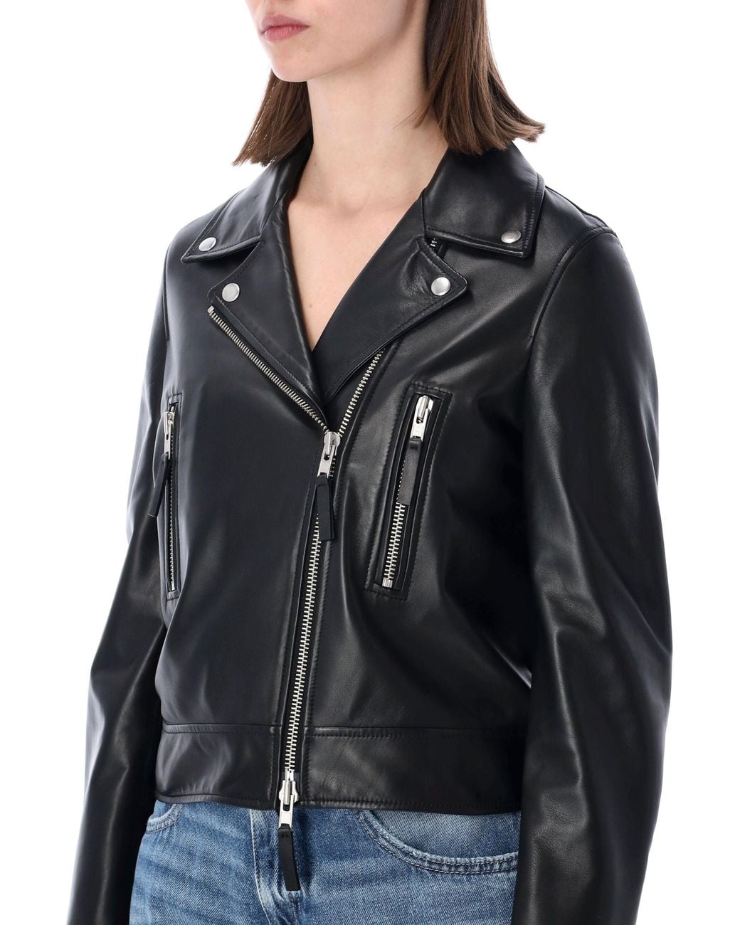S.W.O.R.D Black Cropped Zip-Front Leather Jacket