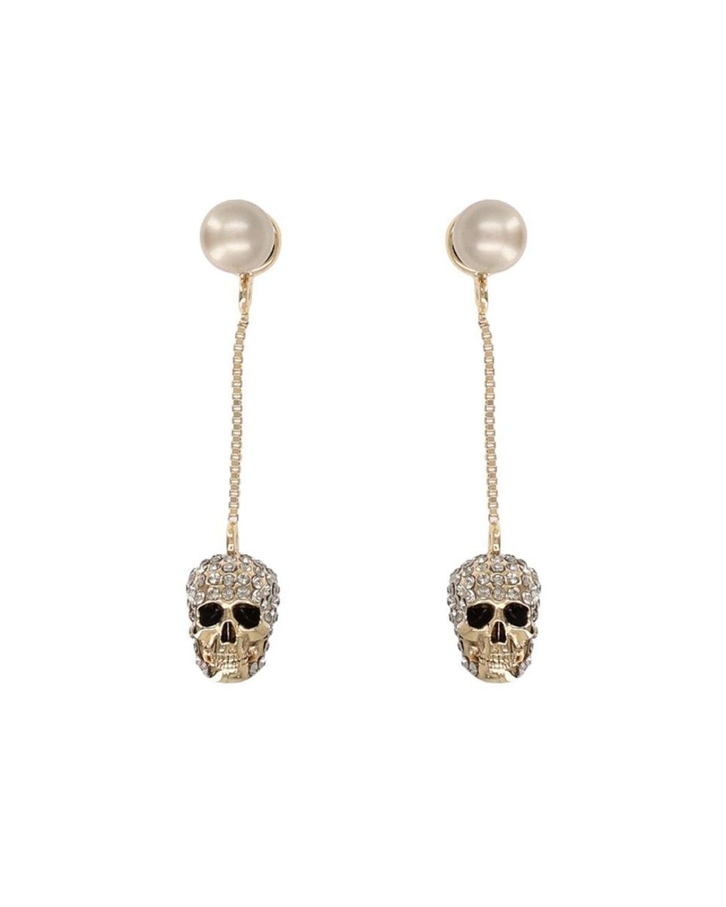 McQueen White Alexander Mc Queen "Skull" Dangle Earrings