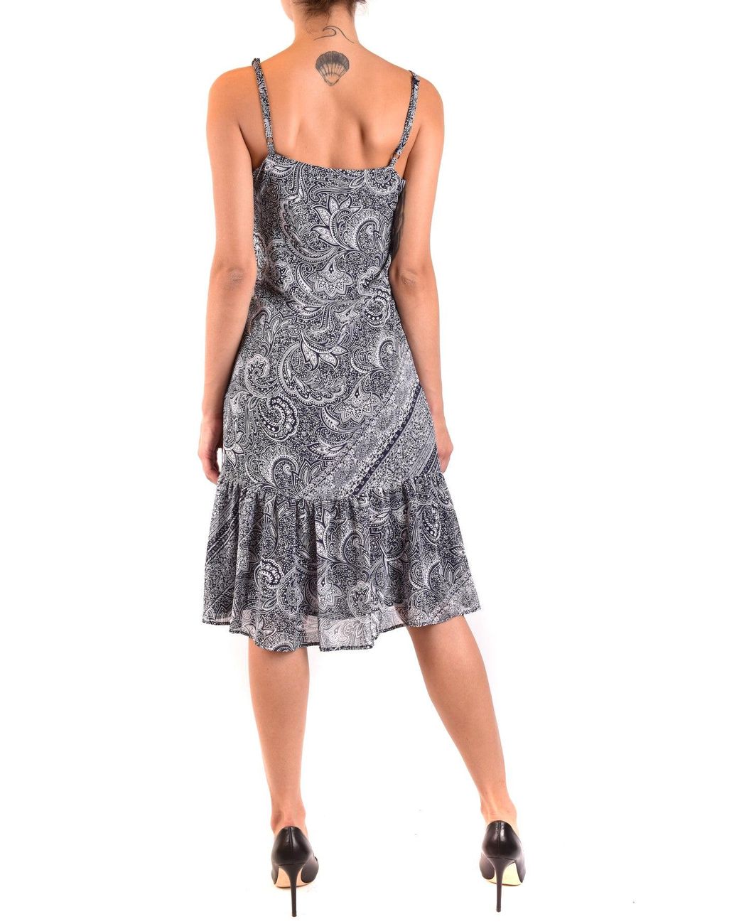 Michael Kors Blue Floral Sleeveless Low-Cut V-Neck Dress