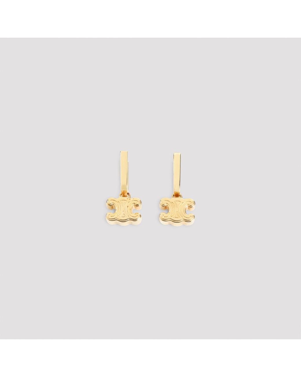 Céline Metallic Chunky Triomphe Mini Earrings