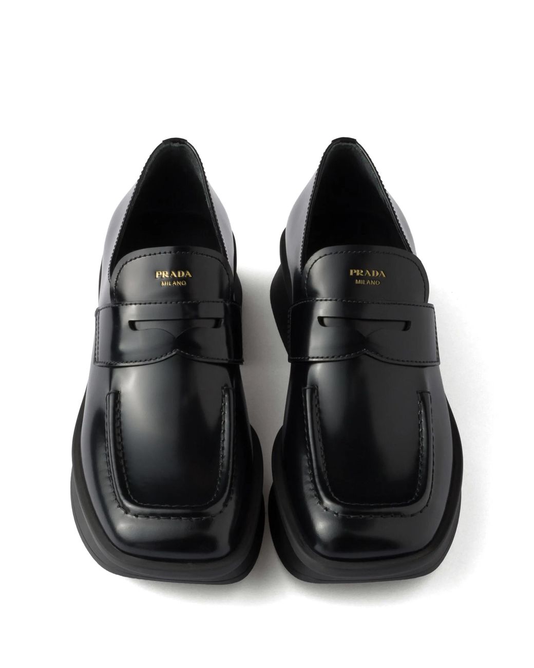 Prada Black Sole Flat Shoes With Glossy Finish And Moder