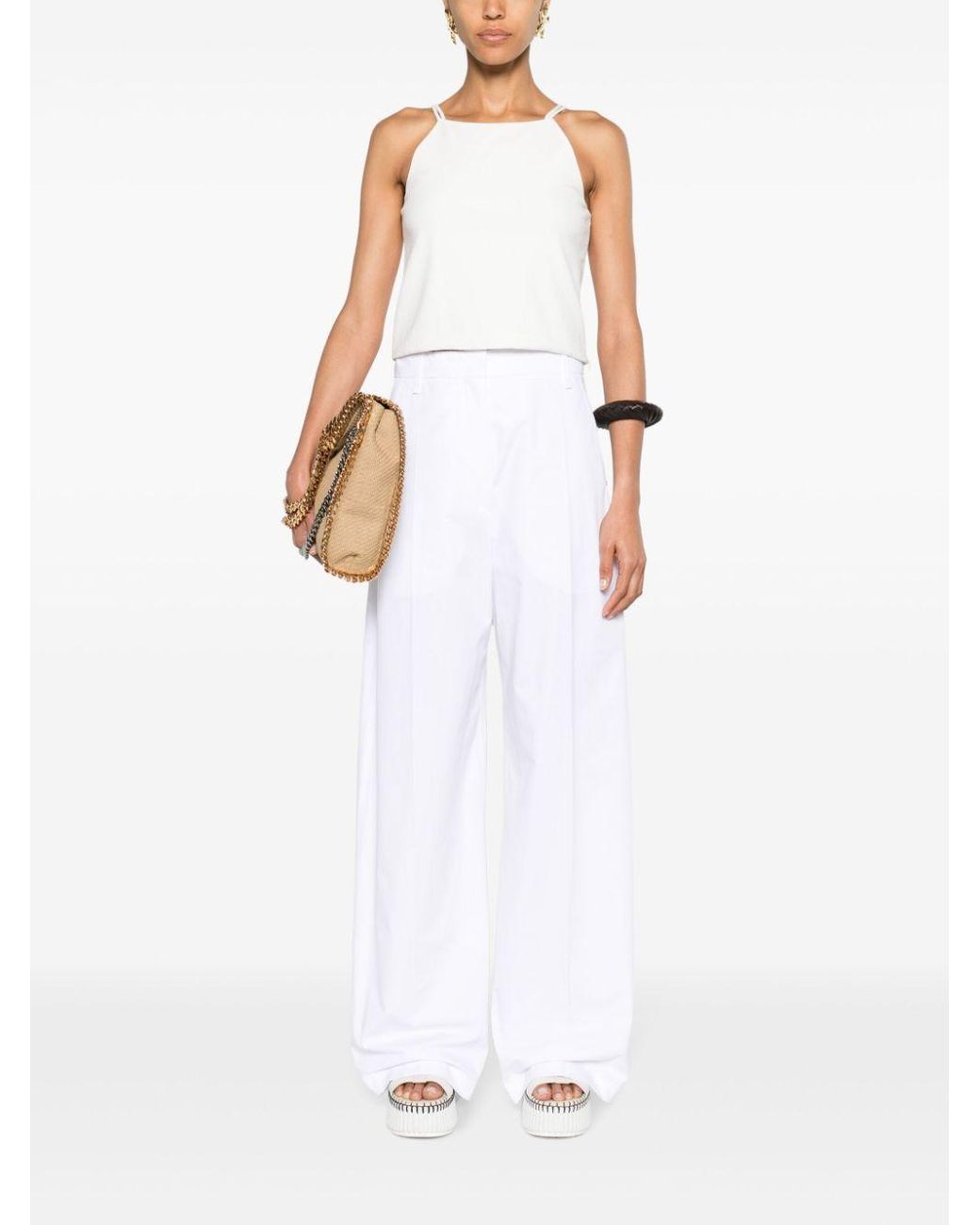 Sportmax White Wide-Leg Cotton Trousers