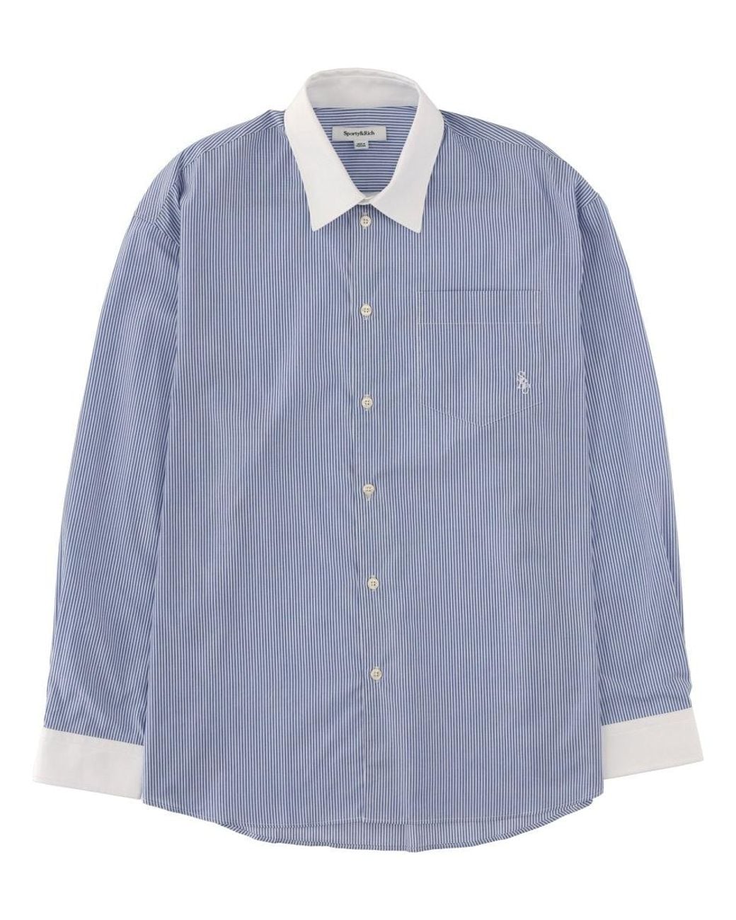 SPORTY&RICH Blue Logo Striped Shirt