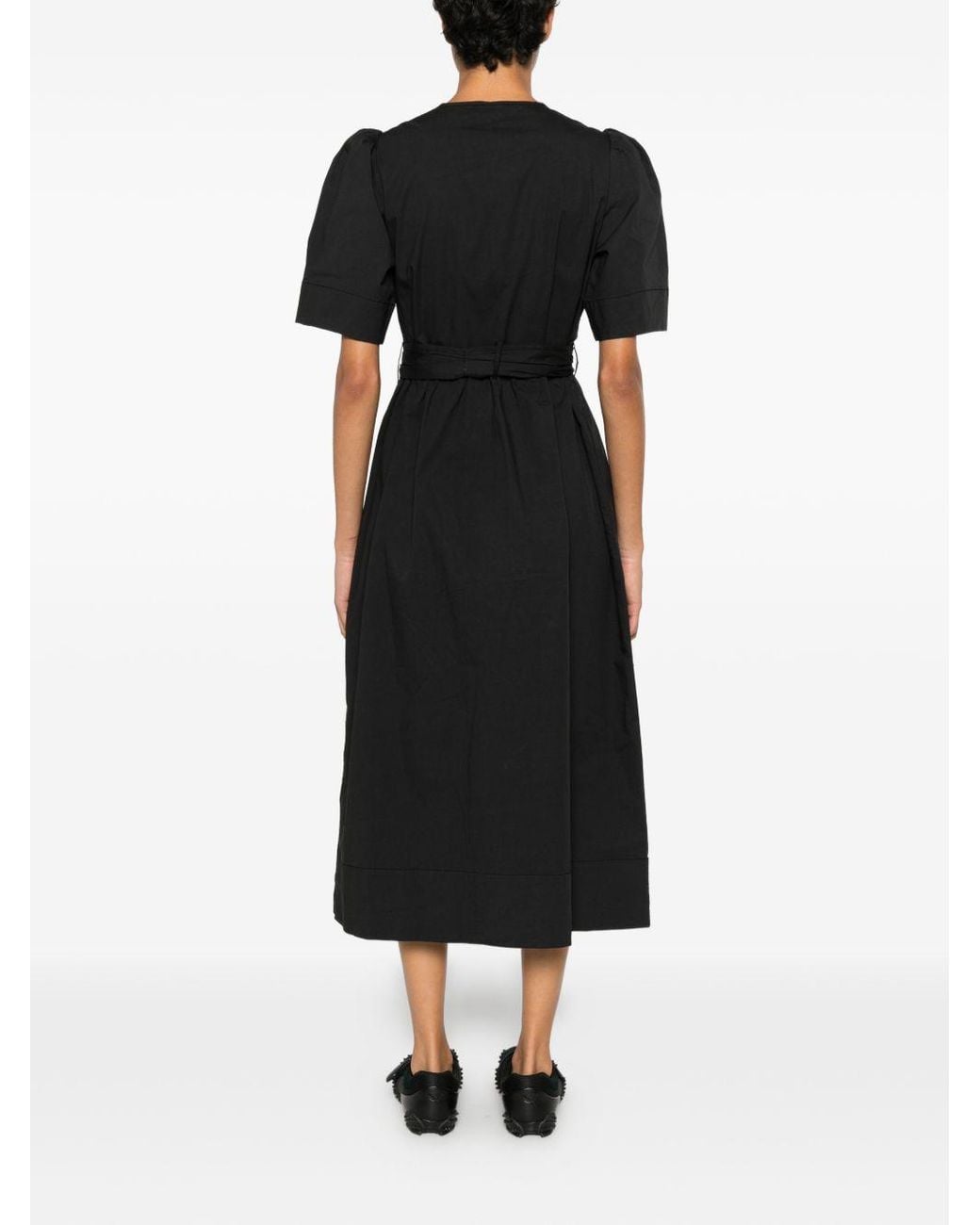 Ganni Black V Neck Midi Dress