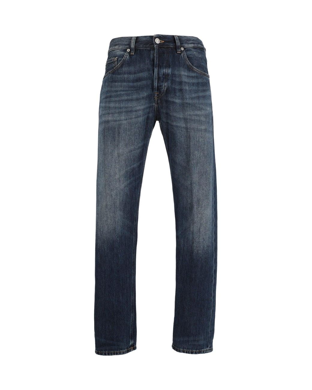 Dondup Blue Classic Straight-Leg Jeans With Vintage Wash Texture