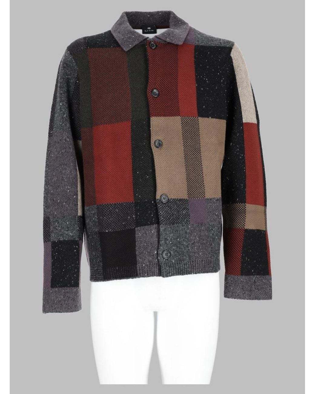 Paul Smith Black Wool-Blend Rich Tone Patchwork Button-Up Sweater