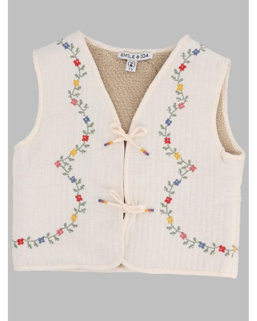 Emile Et Ida Natural Girls Mini Pointelle Croce-Detail Short-Sleeve Jacket