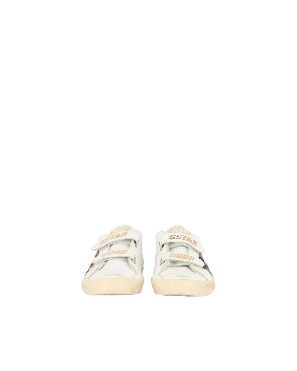 Golden Goose Deluxe Brand Natural Sneakers Old School Leather Upper Tongue And Strap Horsy Star Suede Spur Glitter Heel/Leopard