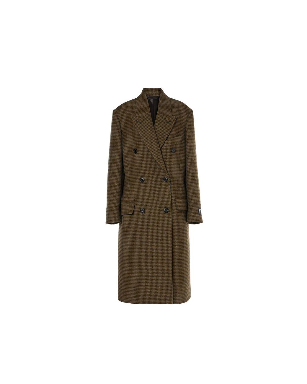 Acne Brown Checked Double-Breasted Wool Blend Coat