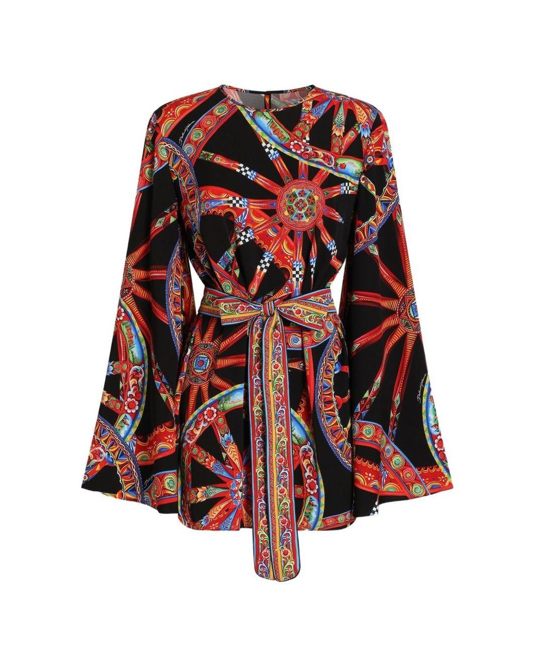 Dolce & Gabbana Red Dolce & Gabbana Carretti Silk Printed Mini Dress
