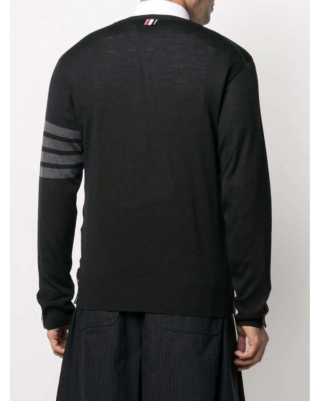 Thom Browne Black Classic Crewneck Pullover W/ Bar Stripe for men