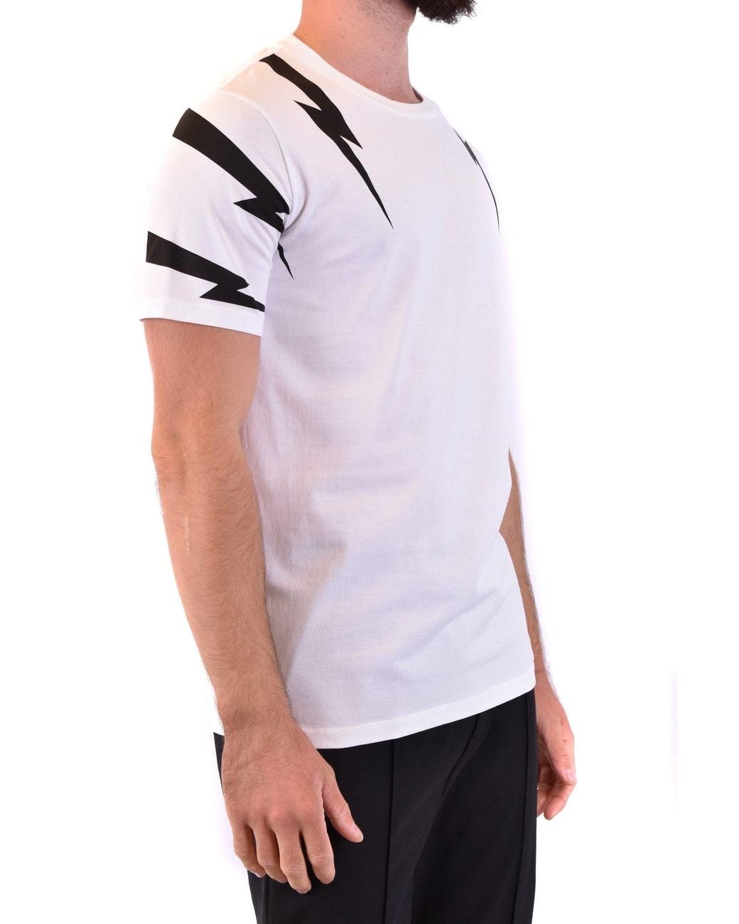 Neil Barrett White Printed Cotton Round Neck T-Shirt for men