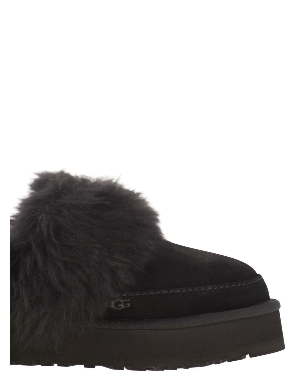 Ugg Black Disquette Chalet Slippers With Fur And Platform