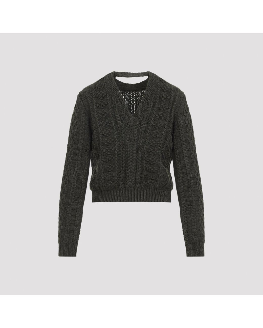 Jil Sander Black Thyme Cable-Knit Cropped Sweater