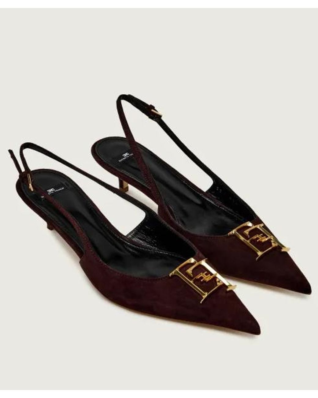 Elisabetta Franchi Brown Suede Slingback
